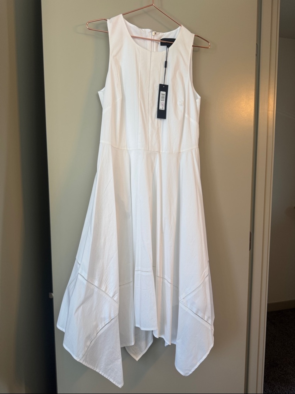 DONNA KAREN White Handkerchief Hem Dress NWT Size 6- Elegant Summer Style